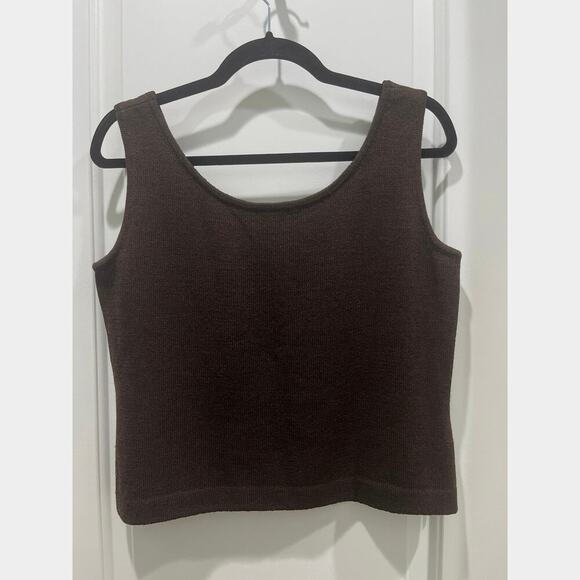 St. John Sleeveless Chocolate Brown Scoop Neck Knit Camisole Top Sz M - Picture 4 of 5